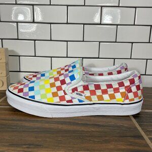 Vans Classic Slip-On Shoes Mens Size 11.5 Checkerboard Rainbow Casual Sneakers